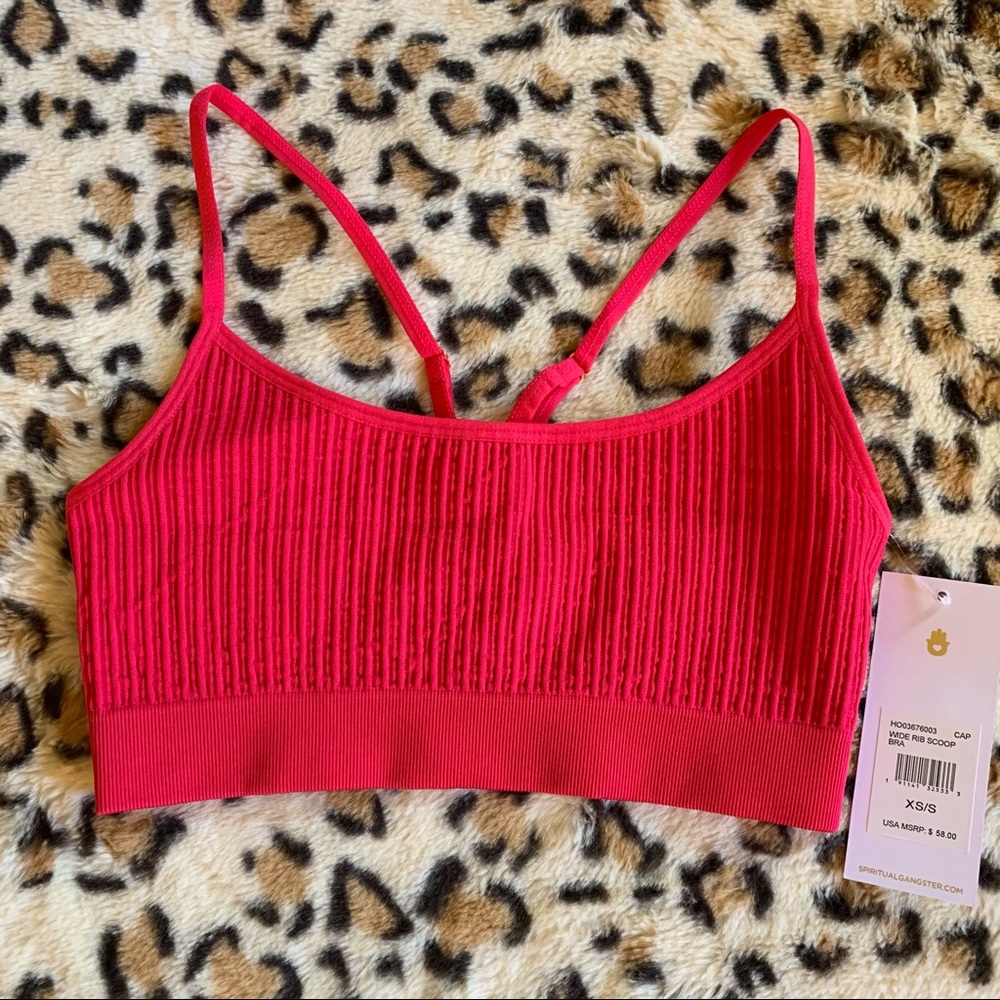 spiritual gangster hot pink wide rib scoop bra